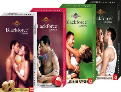 

BLACKFORCE BUTTERSCOTCH,LYCHEE,JASMINE AND STRAWBERRY 40 PCS IN 4 PACK (COMBO) EXTRA DOTTED Condom(Set of 4, 40S)