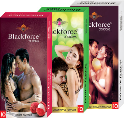 BLACKFORCE LYCHEE,GREEN APPLE AND BUTTERSCOTCH 30 PCS IN 3 PACK (COMBO) EXTRA DOTTED Condom(Set of 3, 30S)