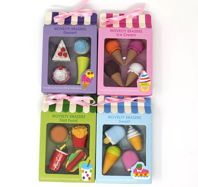 

MS Enterprises Cute Food Shape Novelty Erasers (set of 4) Non-Toxic Eraser(Set of 4, Multicolor)