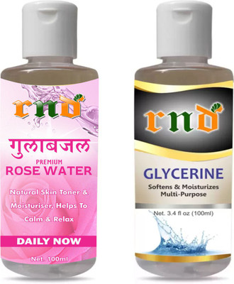 

RND Combo of Glycerin + Rose water (100ML) Ideal for Face, Skin lightening, Dark circles, Oily skin, Glowing skin, Wrinkle(100)