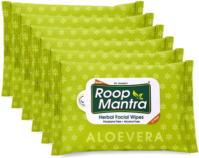 

Roop Mantra Aloevera Facial Cleansing Wipes, 15 Count, Pack of 6 - Facial Wipes For Women & Men, Skincare Wipes(Pack of 15)