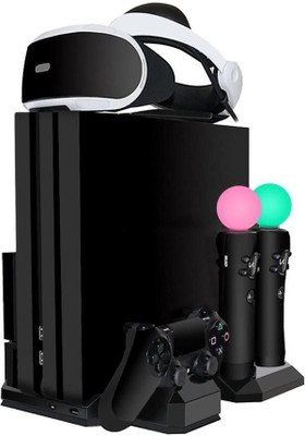 

Microware Upgraded PSVR Charging Stand Display, PlayStation PS VR Storage Headset Holder, 2 PS Move + 1 PS4 Controller Charger Docking Station, PS4 Pro / Slim / PS4 [All in 1] Vertical Stand Cooling Fan Gaming Accessory Kit(Black, For PS4)