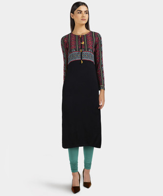 Aurelia Women Self Design Straight Kurta(Black)