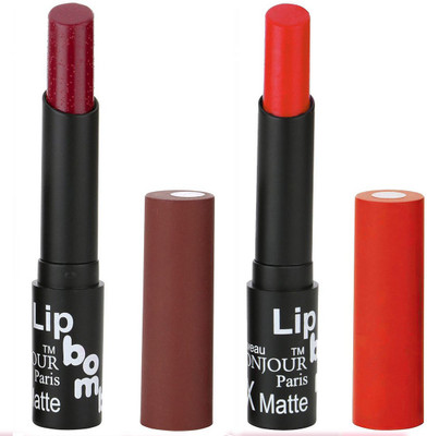 

Bonjour Paris Indian Lip Color Sensation Ultimate Soft Matte Lipsticks A4(Plum, Red)