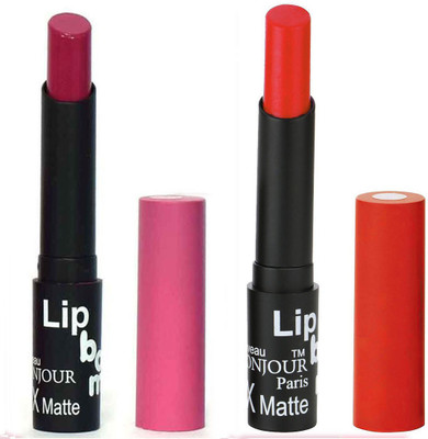 

Bonjour Paris Creamy Matte Lipsticks Set Of Must Have Colors Professional Quality with High Pigment Load 2 Pcs A19(Rose Blush, Red)
