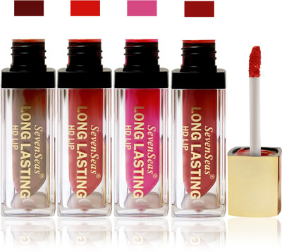 

seven Seas Cosmetics Makeup Hd Long Lasting Lady Liquid Matte lip Lipstick Fashion Color marron pink red brown combo set of 4(pink, brown, red, maroon, 20 ml)