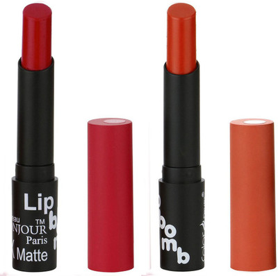 

Bonjour Paris Creamy Matte Lipsticks Set Of Must Have Colors Professional Quality with High Pigment Load 2 Pcs A4(Crimson, Brick Red)