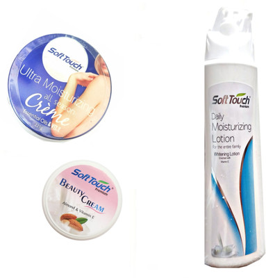 

Soft Touch Ultra Moisturizing Creme-Essential Oil and Vitamin E & Beauty Cream-Almond & Vitamin E & Daily Moisturizing Lotion-Whitening Lotion Enriched With Vitamin E.(500 ml)