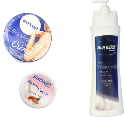 

Soft Touch Ultra Moisturizing Creme-Essential Oil and Vitamin E & Beauty Cream-Almond & Vitamin E & Daily Moisturizing Lotion-Body Milk Enriched With Vitamin E.(500 ml)