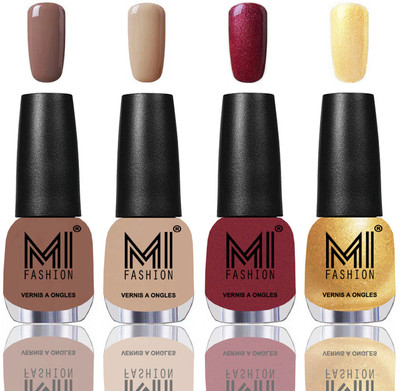 

MI Fashion Among the Best Ever Shine Nail Polish Long Lasting Collection of 4 Pcs Dark Nude,Skin Nude,Metallic Red,Gold,Metallic Golden(Pack of 4)