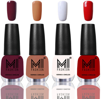 

MI Fashion Among the Best Ever Shine Nail Polish Long Lasting Collection of 4 Pcs Wine,Nude,Milky White,Red(Pack of 4)