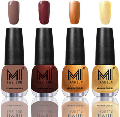 

MI Fashion Among the Best Ever Shine Nail Polish Long Lasting Collection of 4 Pcs Dark Nude,Metallic Maroon,Bronze Magnetic,Metallic Golden(Pack of 4)