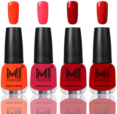 

MI Fashion Among the Best Ever Shine Nail Polish Long Lasting Collection of 4 Pcs Coral,Carrot Red,Tomato Red,Reddish Orange(Pack of 4)