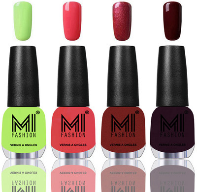 

MI Fashion Among the Best Ever Shine Nail Polish Long Lasting Collection of 4 Pcs Parrot Green,Light Pink,Lava Lust,Wine Maroon(Pack of 4)