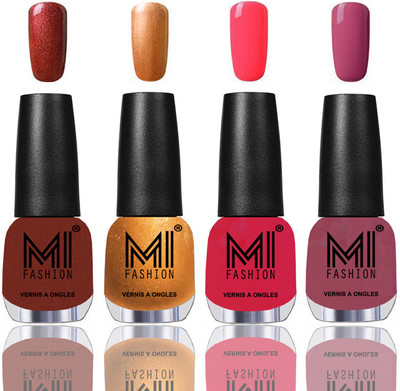 

MI Fashion Among the Best Ever Shine Nail Polish Long Lasting Collection of 4 Pcs Reddish bronze,Bronze Magnetic,Carrot Red,Mauve Brown(Pack of 4)