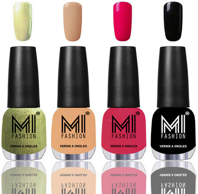 

MI Fashion Among the Best Ever Shine Nail Polish Long Lasting Collection of 4 Pcs Metallic Olive Green,Flirty Nude,Moon Magenta,Jet Black(Pack of 4)