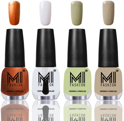 

MI Fashion Among the Best Ever Shine Nail Polish Long Lasting Collection of 4 Pcs Red Gold,Top Coat,Mischievous Mint,Nude(Pack of 4)
