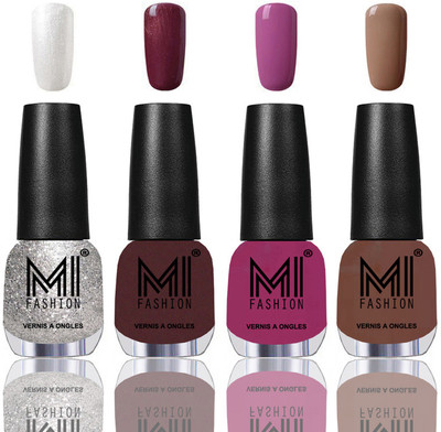 

MI Fashion Among the Best Ever Shine Nail Polish Long Lasting Collection of 4 Pcs Metallic Silver,Shimmer Coffee,Bright Plum,Dark Nude(Pack of 4)