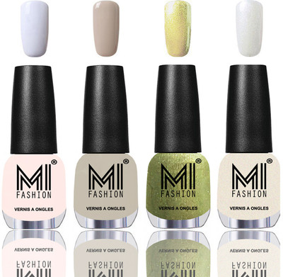 

MI Fashion Among the Best Ever Shine Nail Polish Long Lasting Collection of 4 Pcs Milky White,Light Nude,Metallic Olive Green,Pearly White Chrome(Pack of 4)