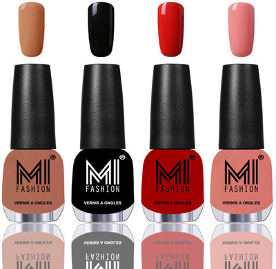 

MI Fashion Among the Best Ever Shine Nail Polish Long Lasting Collection of 4 Pcs Nude,Jet Black,Reddish Orange,Candy Cotton(Pack of 4)