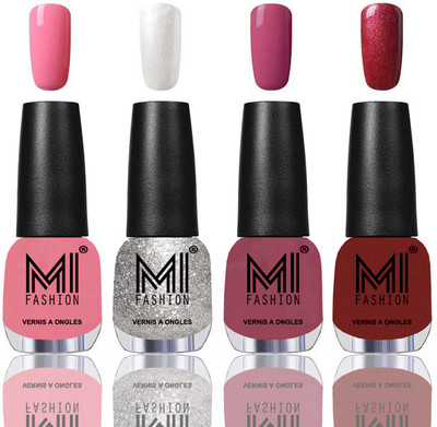 

MI Fashion Among the Best Ever Shine Nail Polish Long Lasting Collection of 4 Pcs Light Pink,Metallic Silver,Mauve Brown,Lava Lust(Pack of 4)