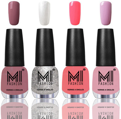 

MI Fashion Among the Best Ever Shine Nail Polish Long Lasting Collection of 4 Pcs Nude Spring,Metallic Silver,Pink Mania,Nude Pink(Pack of 4)