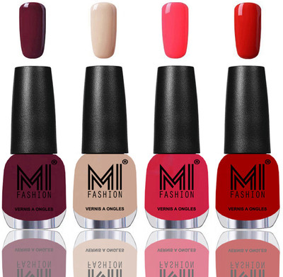 

MI Fashion Among the Best Ever Shine Nail Polish Long Lasting Collection of 4 Pcs Wine,Sweet Nude,Carrot Red,Reddish Orange(Pack of 4)