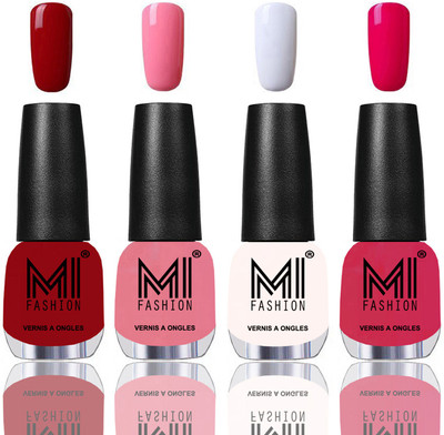 

MI Fashion Among the Best Ever Shine Nail Polish Long Lasting Collection of 4 Pcs Red,Light Pink,Milky White,Moon Magenta(Pack of 4)