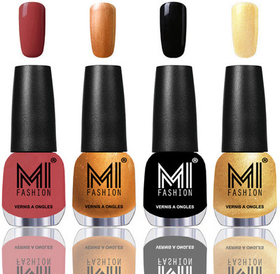 

MI Fashion Among the Best Ever Shine Nail Polish Long Lasting Collection of 4 Pcs TAN,Bronze Magnetic,Jet Black,Metallic Golden(Pack of 4)