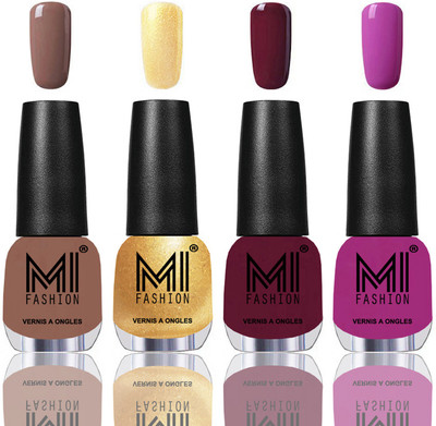 

MI Fashion Among the Best Ever Shine Nail Polish Long Lasting Collection of 4 Pcs Dark Nude,Metallic Golden,Wine,Bright Plum(Pack of 4)