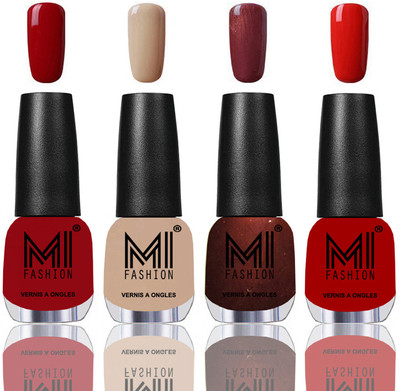 

MI Fashion Among the Best Ever Shine Nail Polish Long Lasting Collection of 4 Pcs Red,Skin Nude,Metallic Maroon,Reddish Orange(Pack of 4)