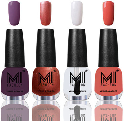 

MI Fashion Among the Best Ever Shine Nail Polish Long Lasting Collection of 4 Pcs Dark Purple,Hot Lava,Top Coat,Peach Crush(Pack of 4)