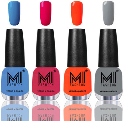 

MI Fashion Among the Best Ever Shine Nail Polish Long Lasting Collection of 4 Pcs Ocean Blue,Moon Magenta,Coral,Grey(Pack of 4)