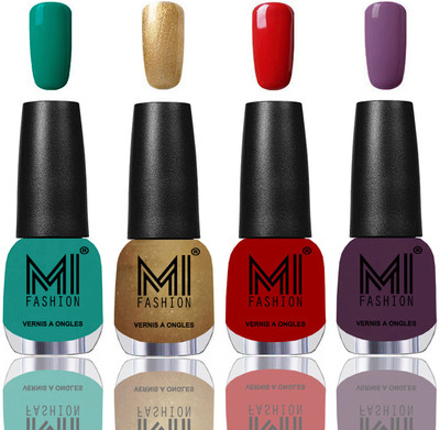 

MI Fashion Among the Best Ever Shine Nail Polish Long Lasting Collection of 4 Pcs Sea Green,Golden,Red,Dark Purple(Pack of 4)