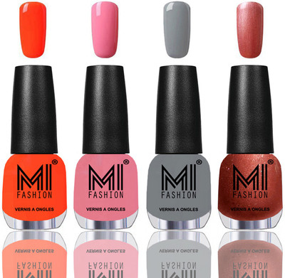 

MI Fashion Among the Best Ever Shine Nail Polish Long Lasting Collection of 4 Pcs Coral,Light Pink,Grey,Hot Lava(Pack of 4)