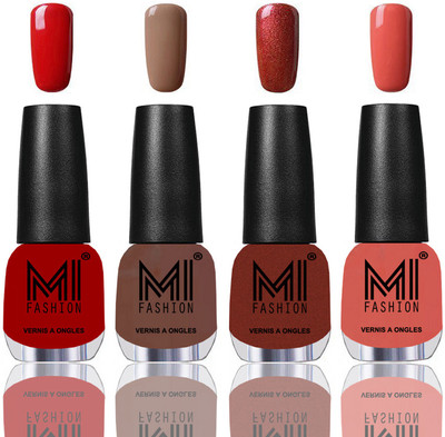 

MI Fashion Among the Best Ever Shine Nail Polish Long Lasting Collection of 4 Pcs Red,Dark Nude,Reddish bronze,Gold Chrome(Pack of 4)