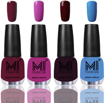 

MI Fashion Among the Best Ever Shine Nail Polish Long Lasting Collection of 4 Pcs Wine,Bright Plum,Wine Maroon,Ocean Blue(Pack of 4)