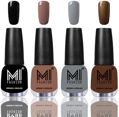 

MI Fashion Among the Best Ever Shine Nail Polish Long Lasting Collection of 4 Pcs Jet Black,Dark Nude,Grey,Brown Coffee(Pack of 4)