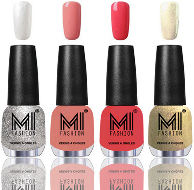 

MI Fashion Among the Best Ever Shine Nail Polish Long Lasting Collection of 4 Pcs Metallic Silver,Candy Cotton,Light Pink,Light Golden(Pack of 4)