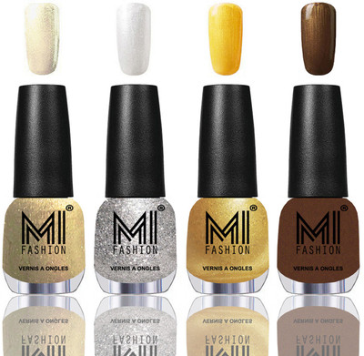 

MI Fashion Among the Best Ever Shine Nail Polish Long Lasting Collection of 4 Pcs Light Golden,Metallic Silver,Gold Chrome,Brown Coffee(Pack of 4)