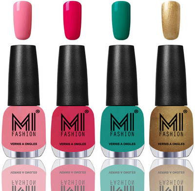 

MI Fashion Among the Best Ever Shine Nail Polish Long Lasting Collection of 4 Pcs Light Pink,Moon Magenta,Sea Green,Golden(Pack of 4)