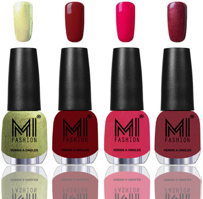 

MI Fashion Among the Best Ever Shine Nail Polish Long Lasting Collection of 4 Pcs Metallic Olive Green,Reddish Maroon,Moon Magenta,Metallic Red,Gold(Pack of 4)