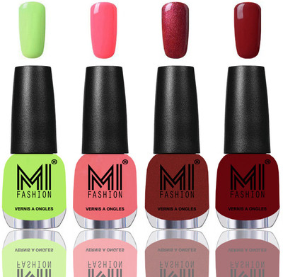 

MI Fashion Among the Best Ever Shine Nail Polish Long Lasting Collection of 4 Pcs Parrot Green,Pink Mania,Lava Lust,Reddish Maroon(Pack of 4)