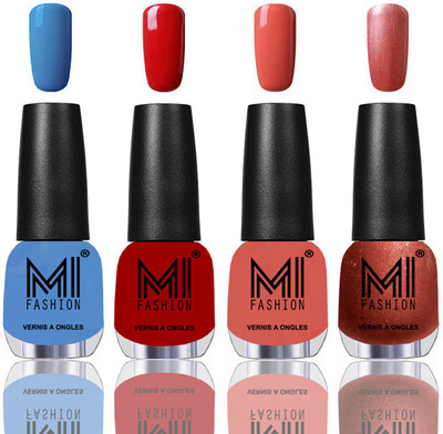 

MI Fashion Among the Best Ever Shine Nail Polish Long Lasting Collection of 4 Pcs Ocean Blue,Red,Peach Crush,Hot Lava(Pack of 4)