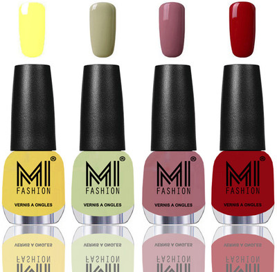 

MI Fashion Among the Best Ever Shine Nail Polish Long Lasting Collection of 4 Pcs Yellow,Mischievous Mint,Nude Spring,Red(Pack of 4)