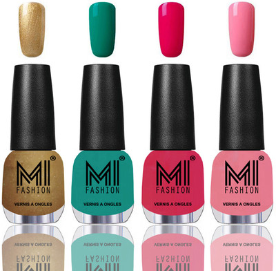 

MI Fashion Among the Best Ever Shine Nail Polish Long Lasting Collection of 4 Pcs Golden,Sea Green,Moon Magenta,Light Pink(Pack of 4)