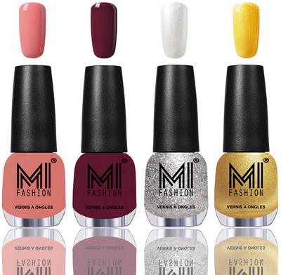 

MI Fashion Among the Best Ever Shine Nail Polish Long Lasting Collection of 4 Pcs Candy Cotton,Wine,Metallic Silver,Gold Chrome(Pack of 4)