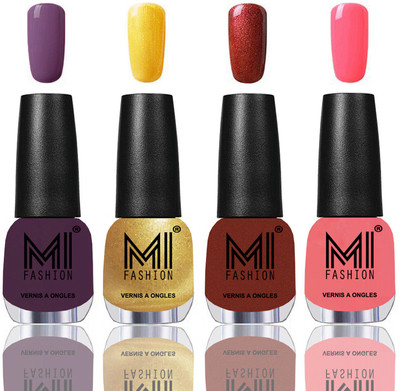 

MI Fashion Among the Best Ever Shine Nail Polish Long Lasting Collection of 4 Pcs Dark Purple,Gold Chrome,Reddish bronze,Pink Mania(Pack of 4)