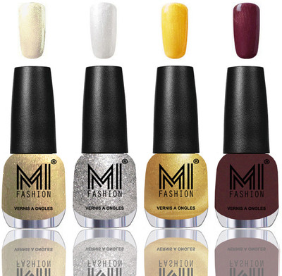 

MI Fashion Among the Best Ever Shine Nail Polish Long Lasting Collection of 4 Pcs Light Golden,Metallic Silver,Gold Chrome,Shimmer Coffee(Pack of 4)