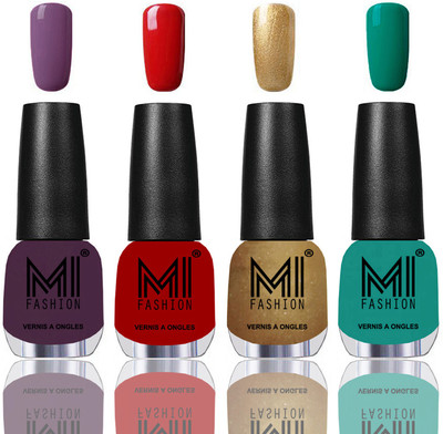 

MI Fashion Among the Best Ever Shine Nail Polish Long Lasting Collection of 4 Pcs Dark Purple,Red,Golden,Sea Green(Pack of 4)